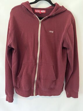 Vans Sweater Mens Small Red White Logo Skater Full Zip Hooded Casual